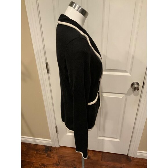 Moth Black Knit Single Button Closure W/ White Trim, Size Medium - Picture 4 of 8